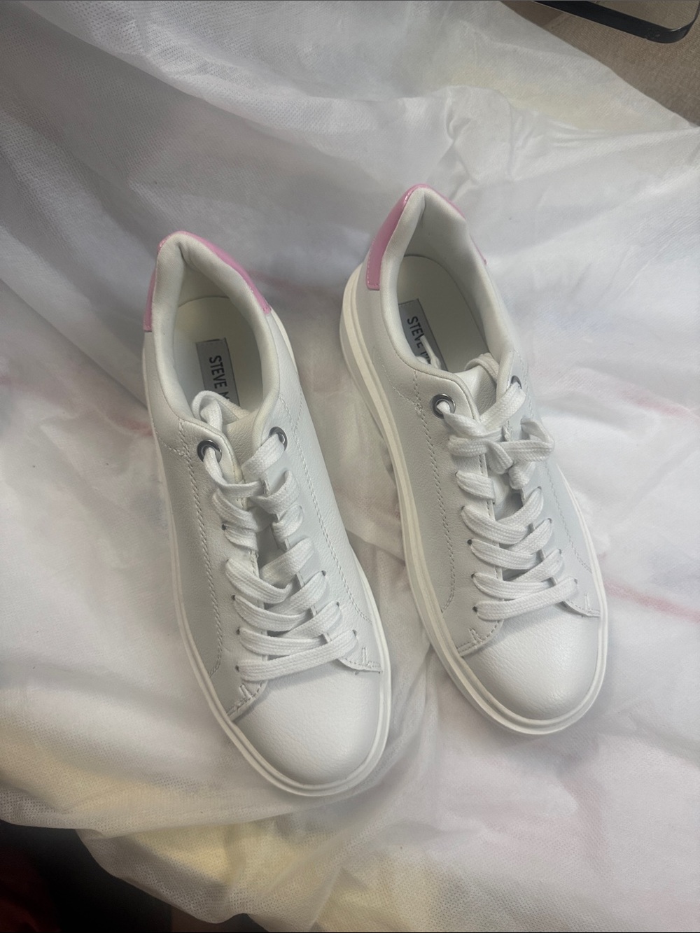 Steve Madden White Low-Top Sneakers with Pink Heel Tab - Picture 3 of 7